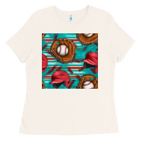 Bone baseball helmet and glove with serape seamless pattern Ladies Tee - BundleAndBundleShop