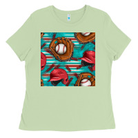 Matcha baseball helmet and glove with serape seamless pattern Ladies Tee - BundleAndBundleShop