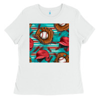 White baseball helmet and glove with serape seamless pattern Ladies Tee - BundleAndBundleShop