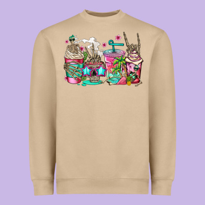 Skeleton Summer Coffee Cups Heavyweight Sweatshirt Designed By Jasminsmagicworld