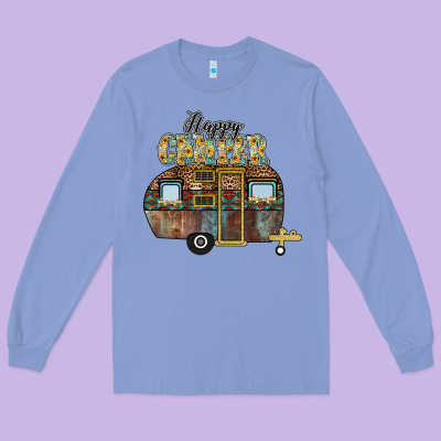 Happy Camper Long Sleeve Tee Designed By Cowhidedigitalart