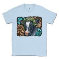Dusty Blue Floral Cow Leopard Gemstone Classic Tee - CowCowDesign