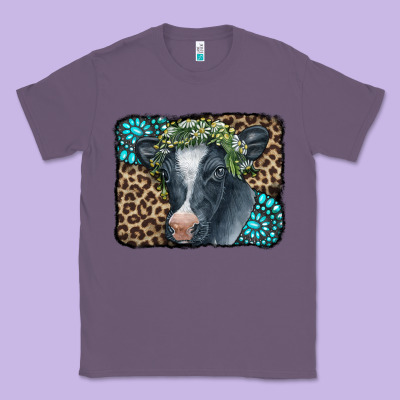 Floral Cow Leopard Gemstone Classic Tee Designed By Cowcowdesign