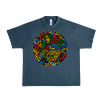 Midnight Navy african fabric pattern round earrings 3 Urban Heavy Tee - BundleAndBundleShop