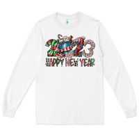 White 2023 Happy New Year Long Sleeve Tee - CowhideDigitalArt