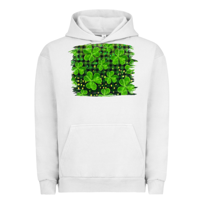 St Patrick's Day Shamrock And Plaid Distressed Background Urban Hoodie by RanaPortraitStore | Teevron