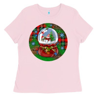 Bubblegum Pink snow globe christmas ornament Ladies Tee - BundleAndBundleShop