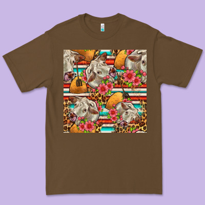 Western Cow With Hay And Flowers Seamless Pattern Premium Tee Designed By Fadigitalartstudio