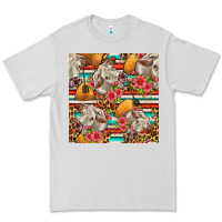 Dove Grey western cow with hay and flowers seamless pattern Premium Tee - FaDigitalArtStudio