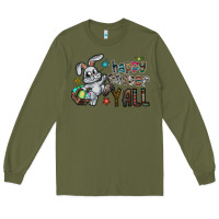 Army Green Happy Easter Y'all Long Sleeve Tee - CowhideDigitalArt
