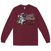 Burgundy Happy Easter Y'all Long Sleeve Tee - CowhideDigitalArt