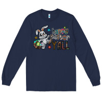 Navy Happy Easter Y'all Long Sleeve Tee - CowhideDigitalArt