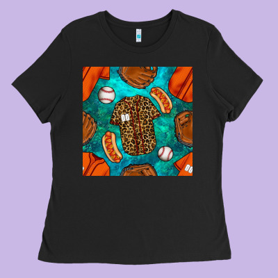 Baseball Leopard Uniform And Hotdog With Gemstone Seamless Pattern Ladies Tee Designed By Bundleandbundleshop