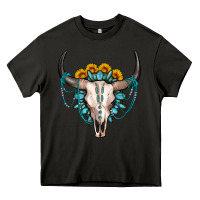 Asphalt sunflower gemstone bull skull Heavy Core Tee - OliviaCreatesArt