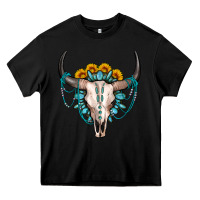 Black sunflower gemstone bull skull Heavy Core Tee - OliviaCreatesArt