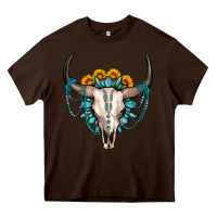 Chocolate Brown sunflower gemstone bull skull Heavy Core Tee - OliviaCreatesArt