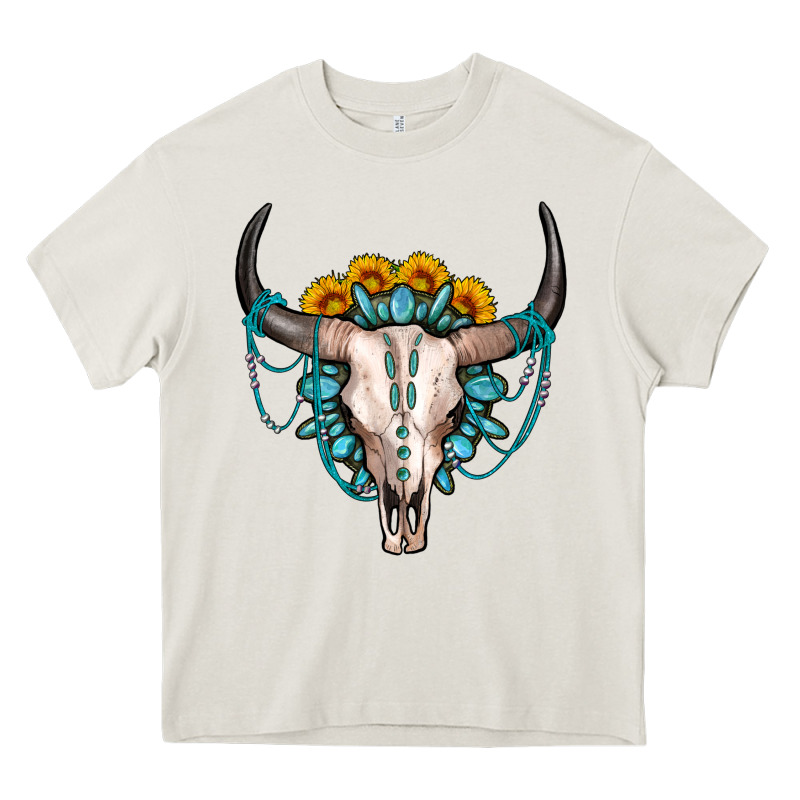 Sunflower Gemstone Bull Skull Heavy Core Tee by OliviaCreatesArt | Teevron