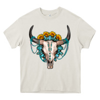 Cream sunflower gemstone bull skull Heavy Core Tee - OliviaCreatesArt
