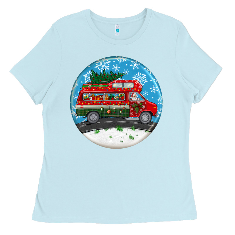 Santa Claus With Retro Van  Christmas Ornament Ladies Tee by BundleAndBundleShop | Teevron