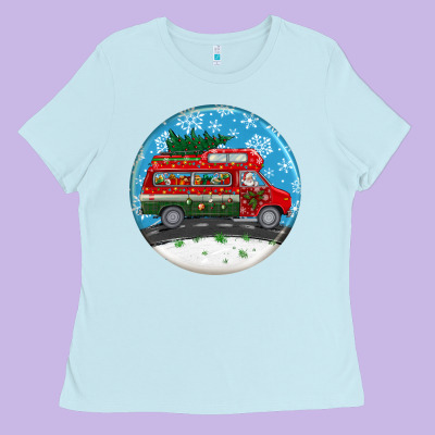 Santa Claus With Retro Van  Christmas Ornament Ladies Tee Designed By Bundleandbundleshop