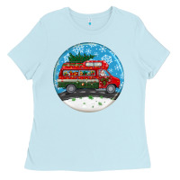 Baby Blue santa claus with retro van  christmas ornament Ladies Tee - BundleAndBundleShop