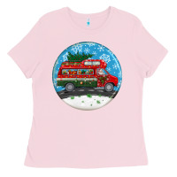Bubblegum Pink santa claus with retro van  christmas ornament Ladies Tee - BundleAndBundleShop