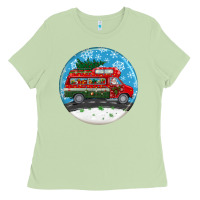 Matcha santa claus with retro van  christmas ornament Ladies Tee - BundleAndBundleShop