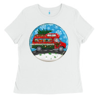 White santa claus with retro van  christmas ornament Ladies Tee - BundleAndBundleShop