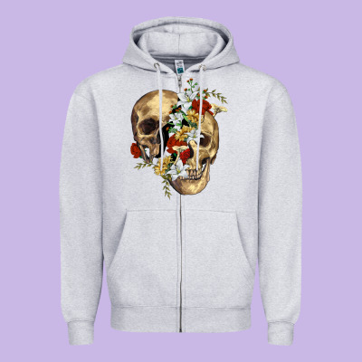 Nature Skull Zipper Hoodie Designed By Ranaportraitstore