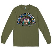 Army Green happy easter rainbow Long Sleeve Tee - CowhideDigitalArt