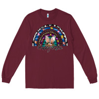Burgundy happy easter rainbow Long Sleeve Tee - CowhideDigitalArt