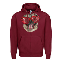 Burgundy Pug with love glasses Zipper Hoodie - RanaPortraitStore