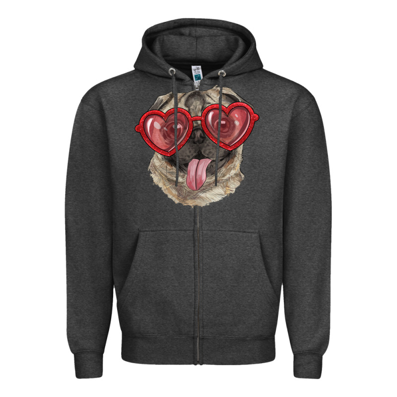 Pug With Love Glasses Zipper Hoodie by RanaPortraitStore | Teevron