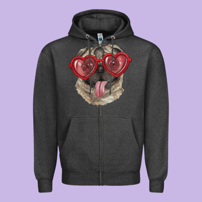 Pug With Love Glasses Zipper Hoodie Designed By Ranaportraitstore