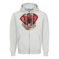 Dove Grey Pug with love glasses Zipper Hoodie - RanaPortraitStore