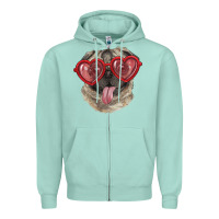 Seafoam Pug with love glasses Zipper Hoodie - RanaPortraitStore