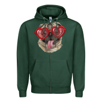 Sports Green Pug with love glasses Zipper Hoodie - RanaPortraitStore