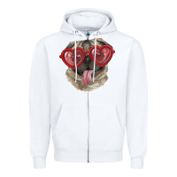 White Pug with love glasses Zipper Hoodie - RanaPortraitStore