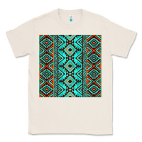 Natural Aztec Turquoise Pattern Classic Tee - CowCowDesign