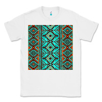 White Aztec Turquoise Pattern Classic Tee - CowCowDesign