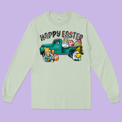 Happy Easter Truck Long Sleeve Tee Designed By Cowhidedigitalart