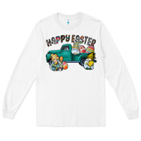 White Happy Easter truck Long Sleeve Tee - CowhideDigitalArt