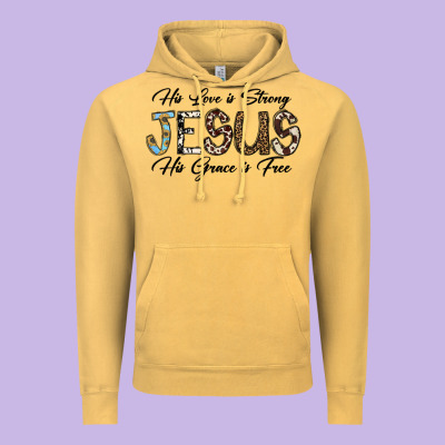 His Love Is Strong Jesus His Grace Is Free Vintage Hoodie Designed By Cowhidedigitalart