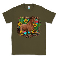 Army Green western horse cactus sunflowers serape leopard  turquoise wooden Classic Tee - Artiststas