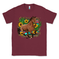 Burgundy western horse cactus sunflowers serape leopard  turquoise wooden Classic Tee - Artiststas