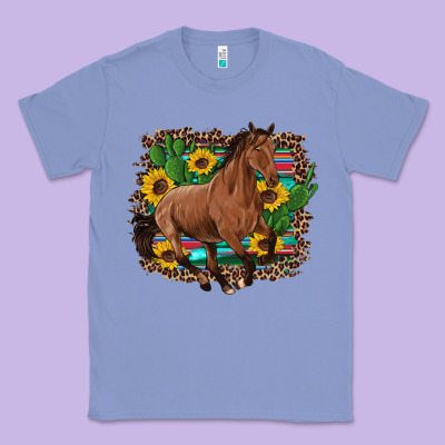 Western Horse Cactus Sunflowers Serape Leopard  Turquoise Wooden Classic Tee Designed By Artiststas