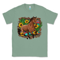 Sage western horse cactus sunflowers serape leopard  turquoise wooden Classic Tee - Artiststas