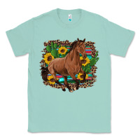 Seafoam western horse cactus sunflowers serape leopard  turquoise wooden Classic Tee - Artiststas
