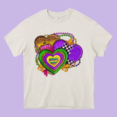 Mardi Gras Heart Olivia Heavy Core Tee Designed By Oliviacreatesart
