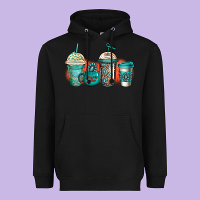Turquoise Junkie Coffee Cups Heavyweight Hoodie Designed By Jasminsmagicworld